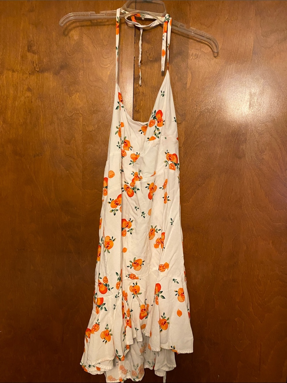 wild fable White Halter Backless Dress with Orange Floral Print